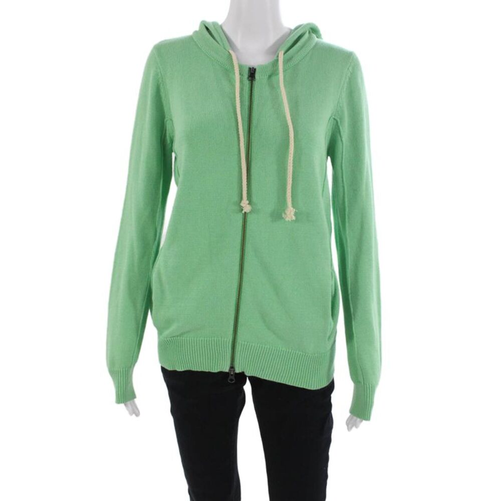 Project Women Full-zip Hoodies Green 100% Cotton Drawstring Long Sleeve Size M